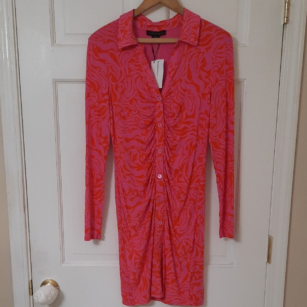 Sanctuary Pink/Orange Long Sleeve Bodycon Dress Sz S